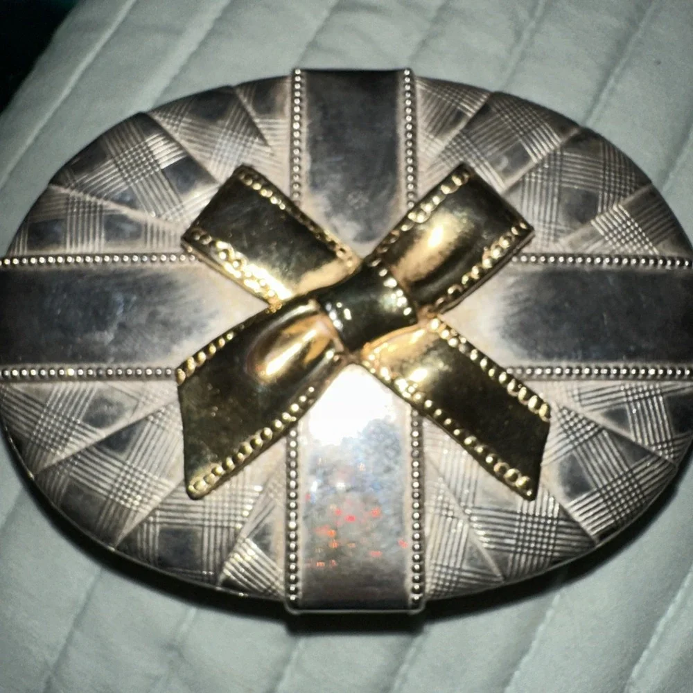 Vtg Godinger Silver Art Co Silver Trinket Box Gold Bow Red Interior Lining 3.5